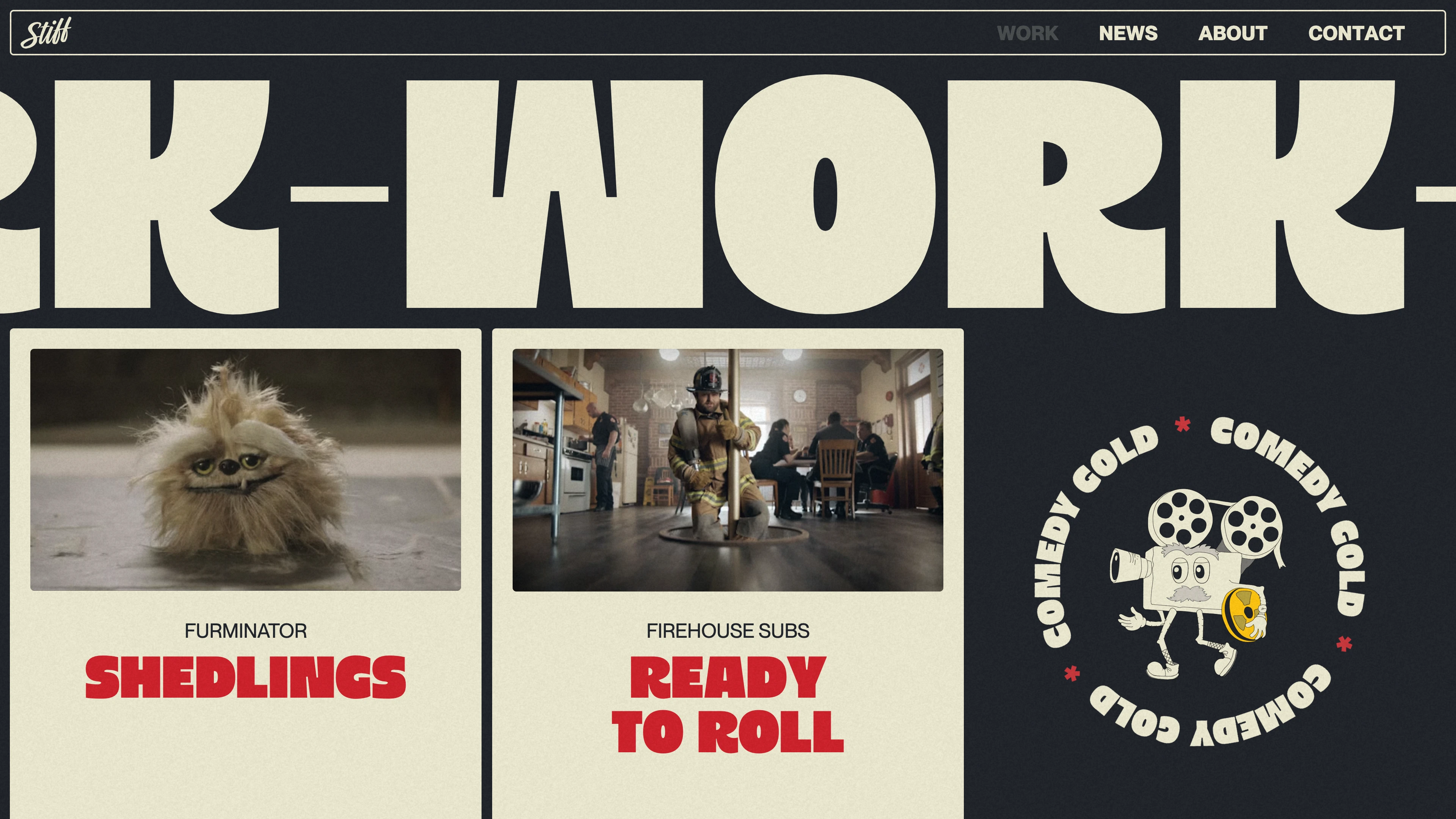 Full page screenshot of the Working Stiff Films website. From branded content to narrative films, Working Stiff Films crafts visually …