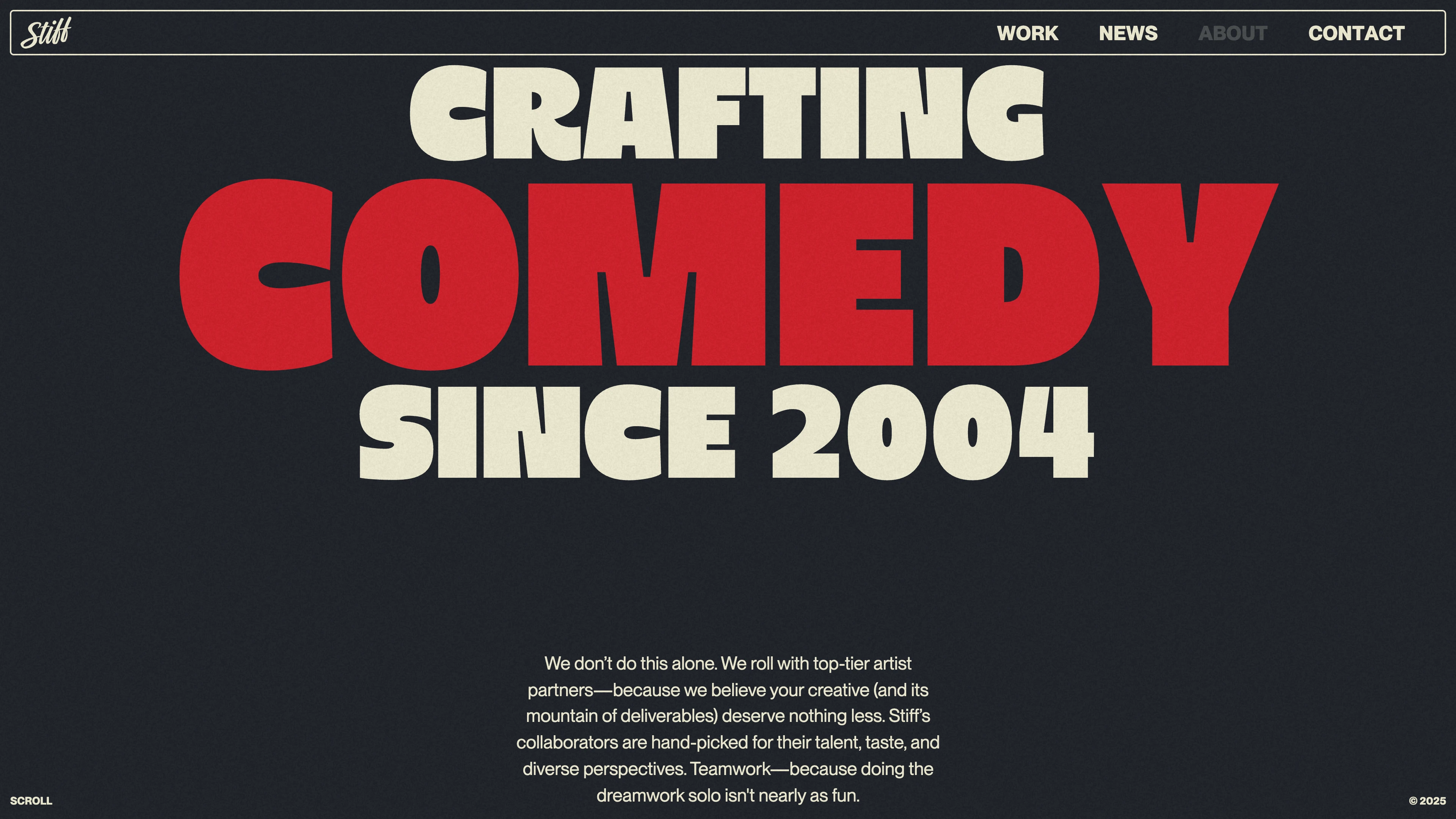 Full page screenshot of the Working Stiff Films website. From branded content to narrative films, Working Stiff Films crafts visually …